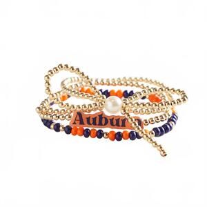 NEW BEADED BLONDES women's auburn gameday bow bracelet stack in multi